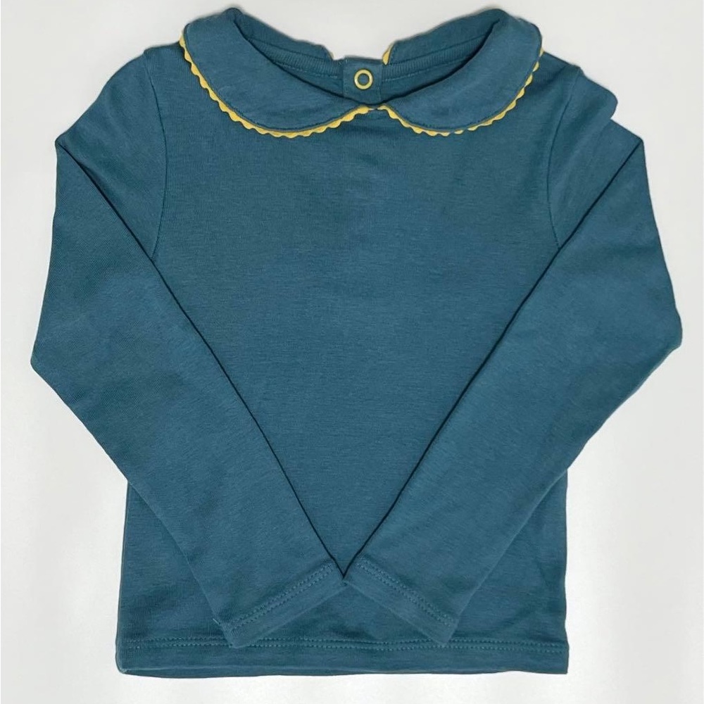 Misha and Puff Teal Long Sleeve Kids Shirt with Yellow Trim